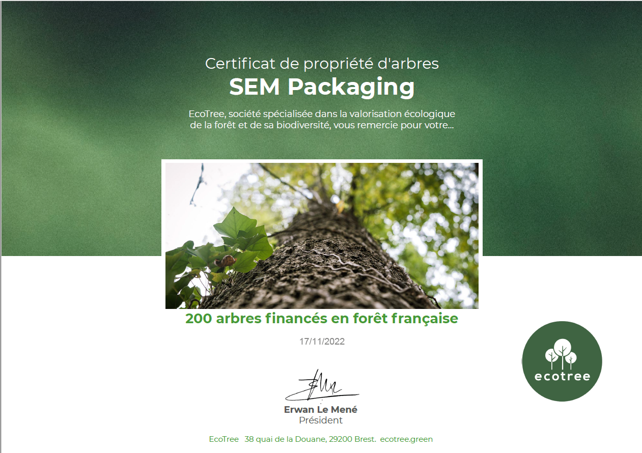 certificat de propriété d'arbres